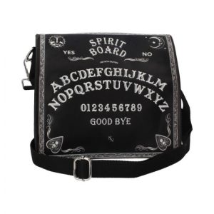 Spirit board tyylinen musta valkoinen käsilaukku