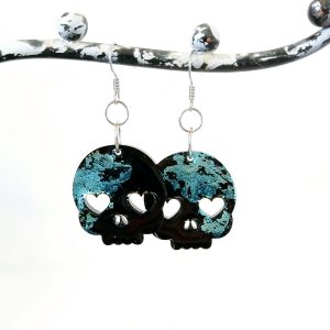 pääkallo korvikset, turkoosi musta